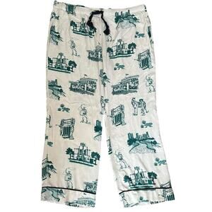Katie Kime Fort Worth Toile Blue Green White Drawstring Waist Pajama Pants 3 XL